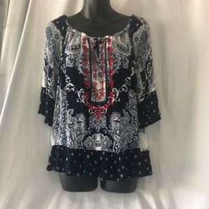 Bila 3/4 sleeve rayon top in euc, womens size Medium